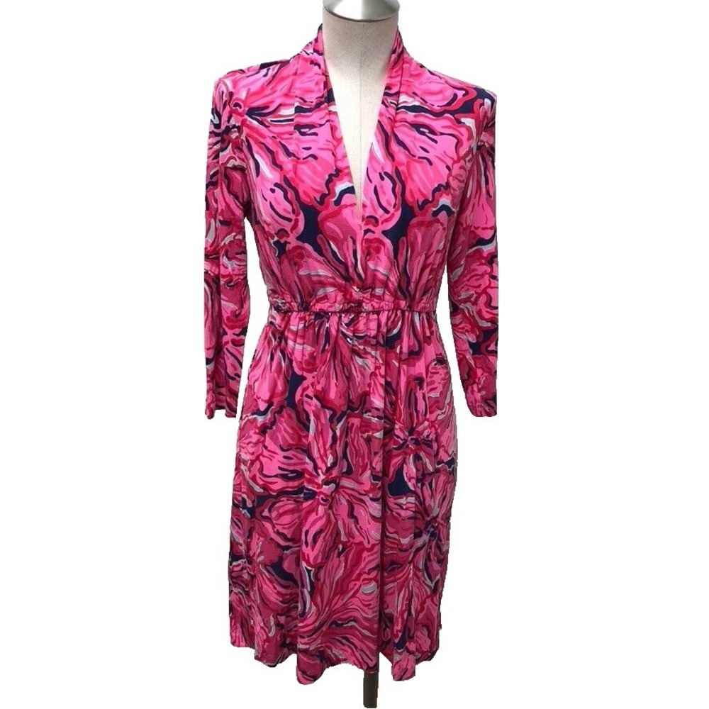 Lilly Pulitzer A Line Dress Womens Medium Pink Floral Beach Summer Resortwear